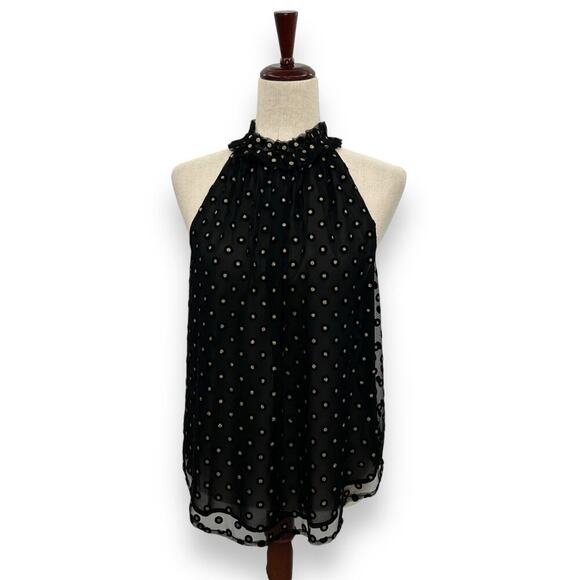 NWT LOFT Black and gold Polka Dot sleeveless high neck Blouse S​ - Picture 3 of 13
